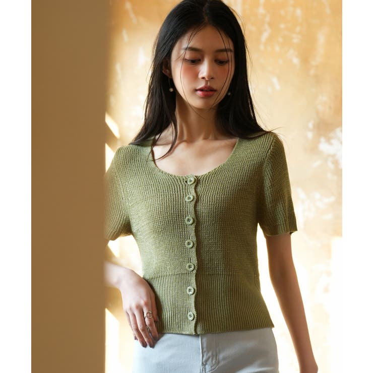 リブ切り替えショート丈半袖ニット | SAISON DE PAPILLON  | 詳細画像14 