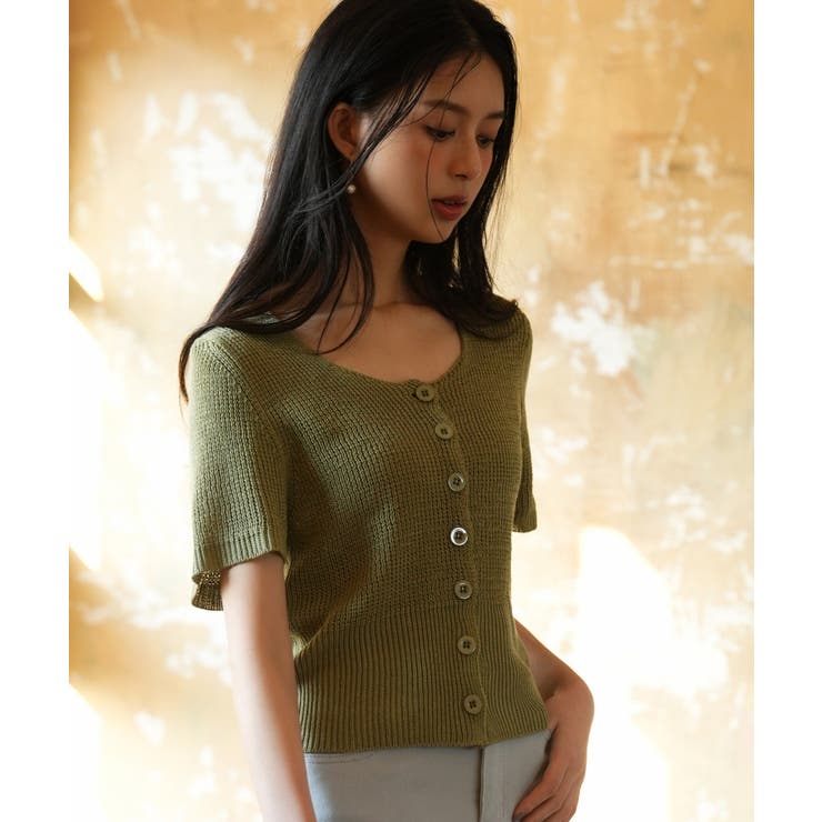 リブ切り替えショート丈半袖ニット | SAISON DE PAPILLON  | 詳細画像15 