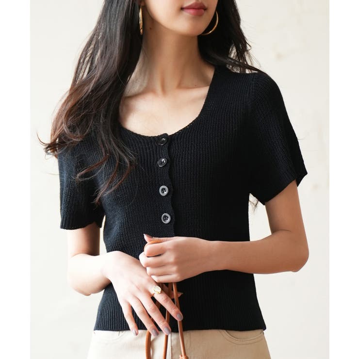 リブ切り替えショート丈半袖ニット | SAISON DE PAPILLON  | 詳細画像16 