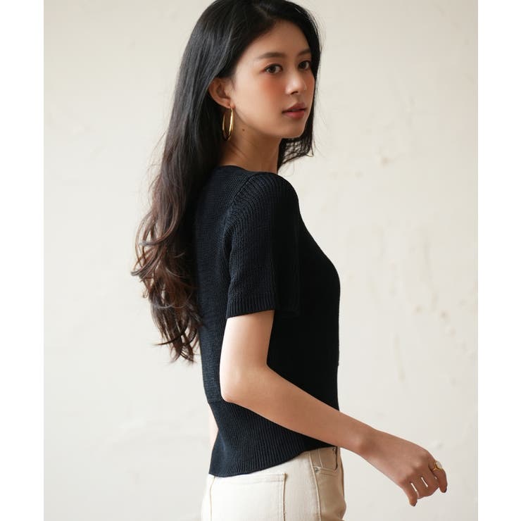 リブ切り替えショート丈半袖ニット | SAISON DE PAPILLON  | 詳細画像22 