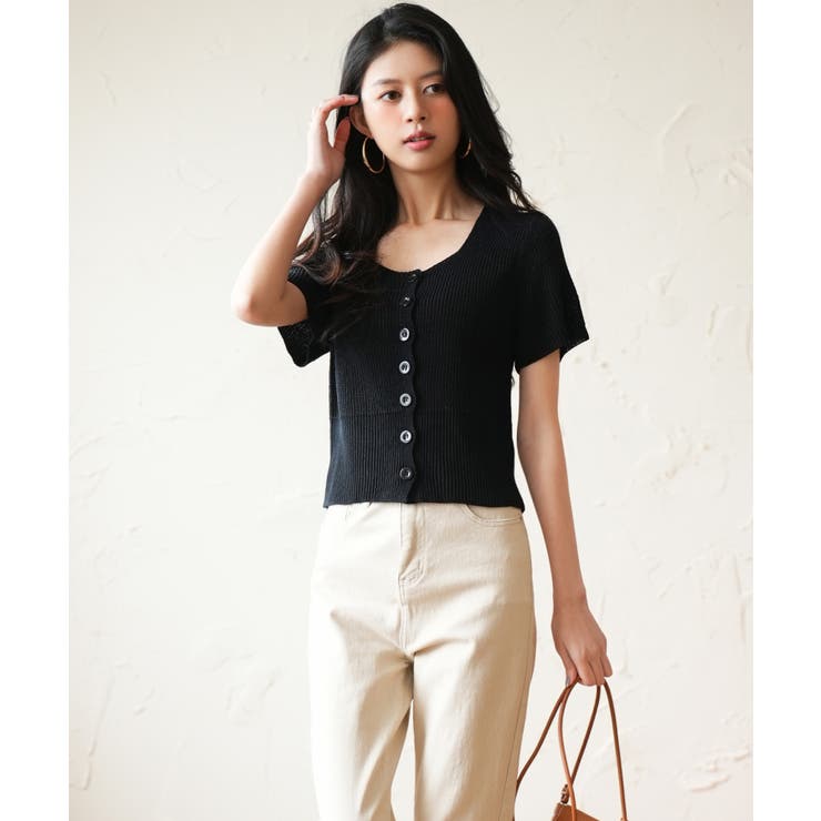 リブ切り替えショート丈半袖ニット | SAISON DE PAPILLON  | 詳細画像25 