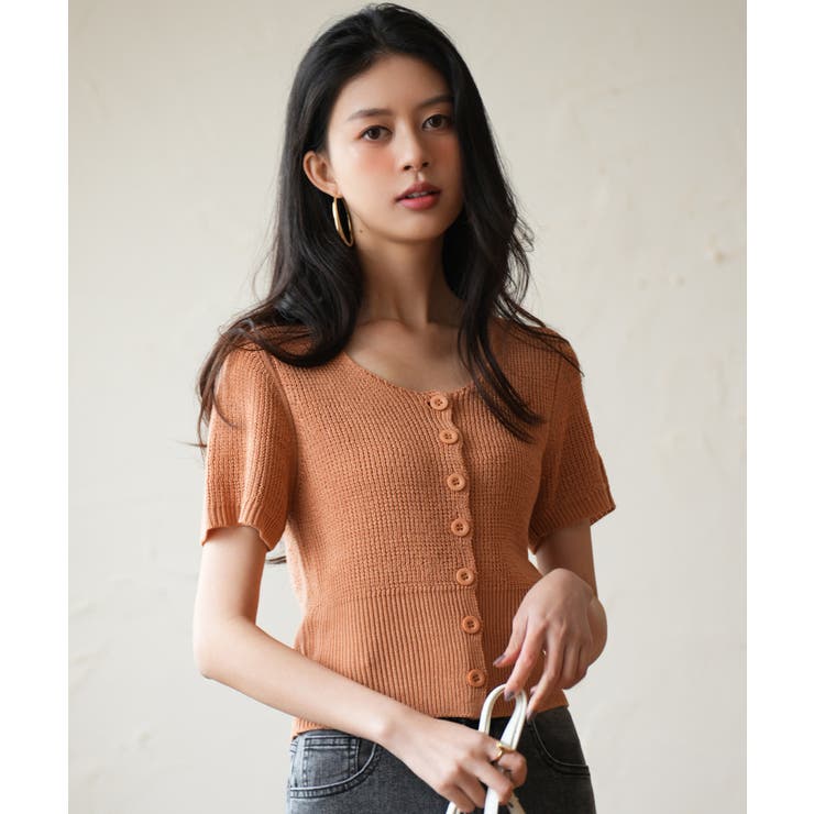 リブ切り替えショート丈半袖ニット | SAISON DE PAPILLON  | 詳細画像30 