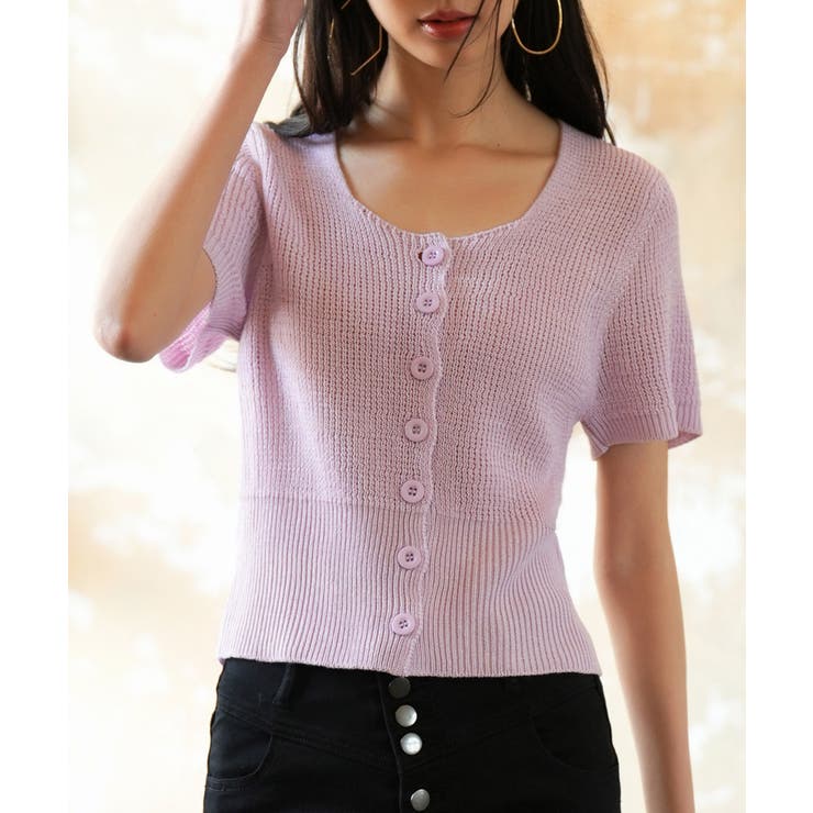 ラベンダー | リブ切り替えショート丈半袖ニット | SAISON DE PAPILLON 