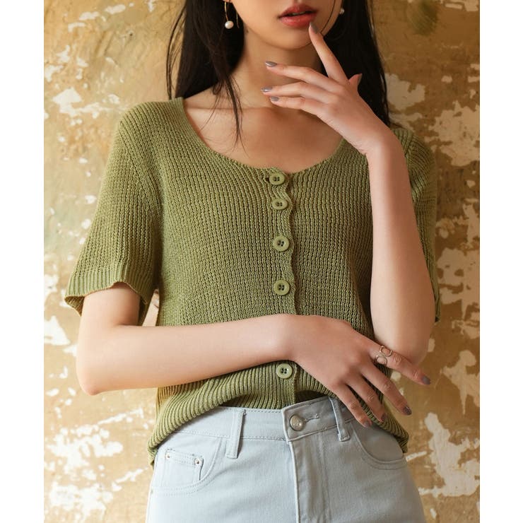 リブ切り替えショート丈半袖ニット | SAISON DE PAPILLON  | 詳細画像3 