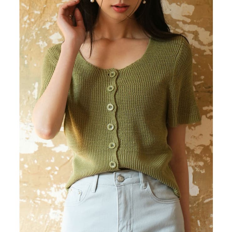 リブ切り替えショート丈半袖ニット | SAISON DE PAPILLON  | 詳細画像4 