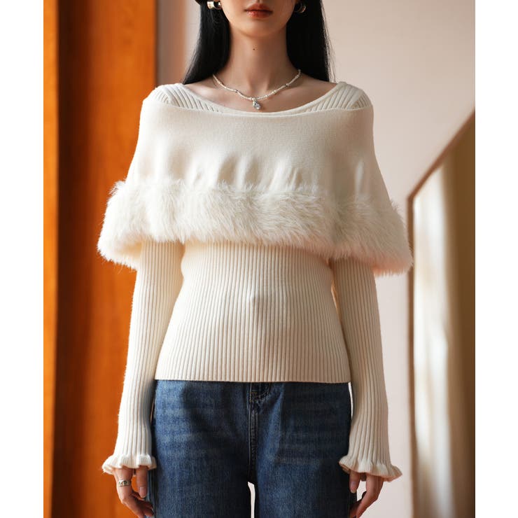 ファー付きケープライクニットプルオーバー | SAISON DE PAPILLON  | 詳細画像18 