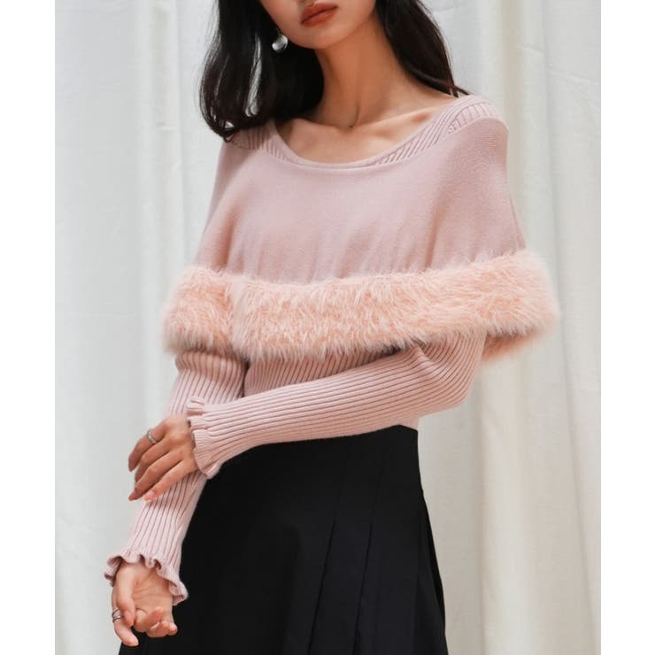 ファー付きケープライクニットプルオーバー[品番：DSSW0004797