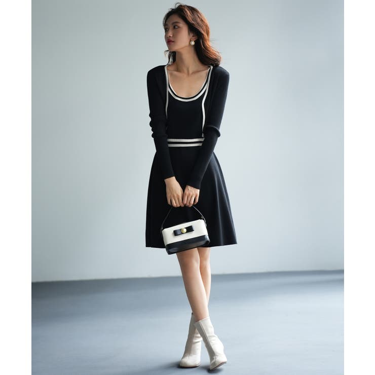 ニットキャミワンピース×ニットカーディガンの2点セット[品番  