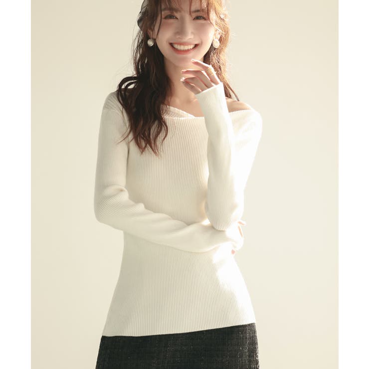 ホワイト | イレギュラーネックニットプルオーバー | SAISON DE PAPILLON 