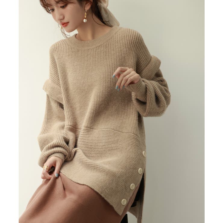 ベージュ | 2wayチュニック丈ニットプルオーバー | SAISON DE PAPILLON 