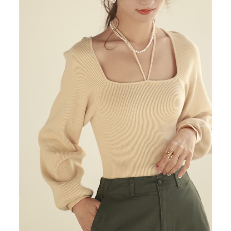 フロントリボンボリュームスリーブニットプルオーバー | SAISON DE PAPILLON  | 詳細画像8 