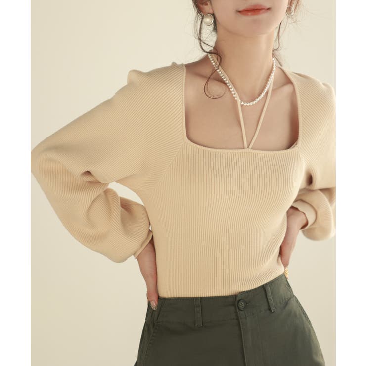 フロントリボンボリュームスリーブニットプルオーバー | SAISON DE PAPILLON  | 詳細画像9 