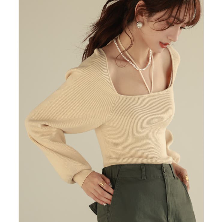 フロントリボンボリュームスリーブニットプルオーバー | SAISON DE PAPILLON  | 詳細画像4 