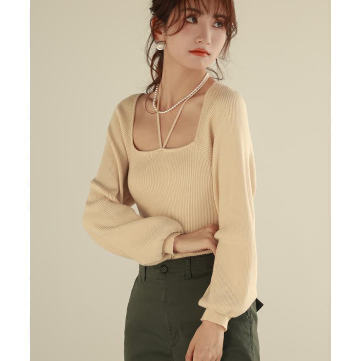 フロントリボンボリュームスリーブニットプルオーバー | SAISON DE PAPILLON  | 詳細画像5 