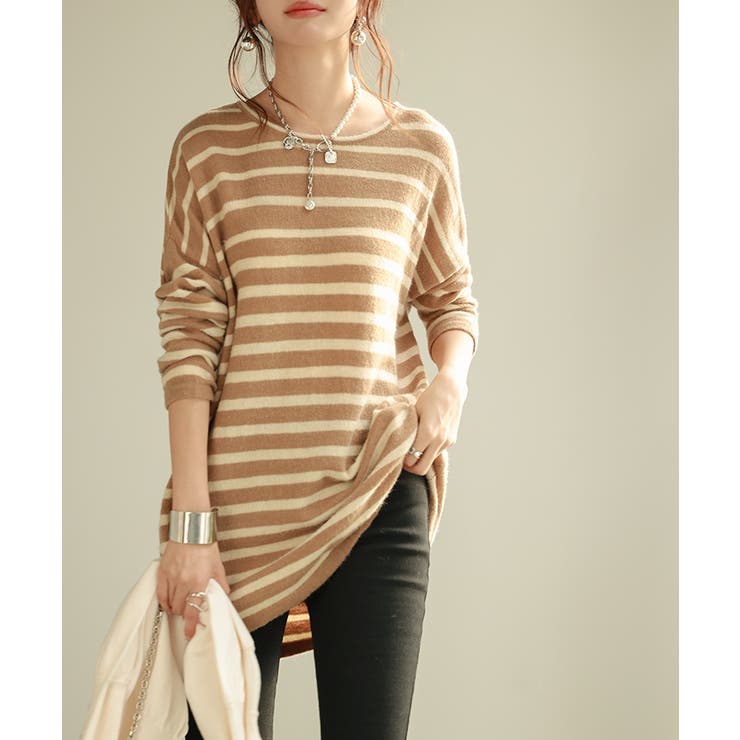 ボーダー柄オーバーサイズチュニックニット | SAISON DE PAPILLON  | 詳細画像17 