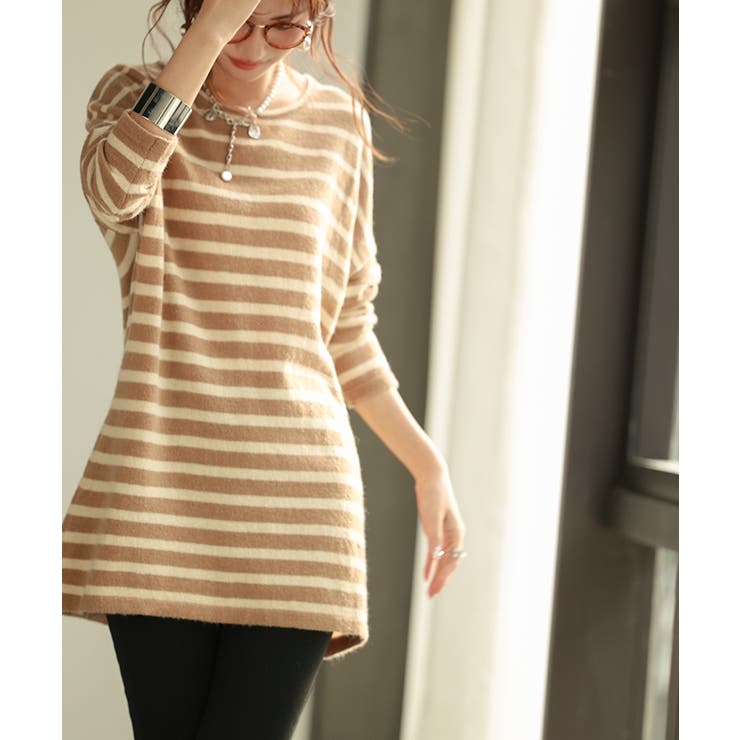 ボーダー柄オーバーサイズチュニックニット | SAISON DE PAPILLON  | 詳細画像18 