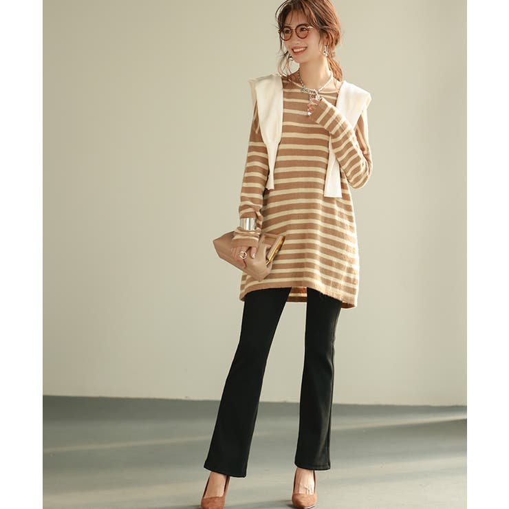 ボーダー柄オーバーサイズチュニックニット | SAISON DE PAPILLON  | 詳細画像21 