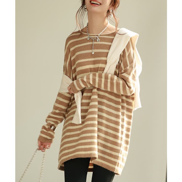 ボーダー柄オーバーサイズチュニックニット | SAISON DE PAPILLON  | 詳細画像24 