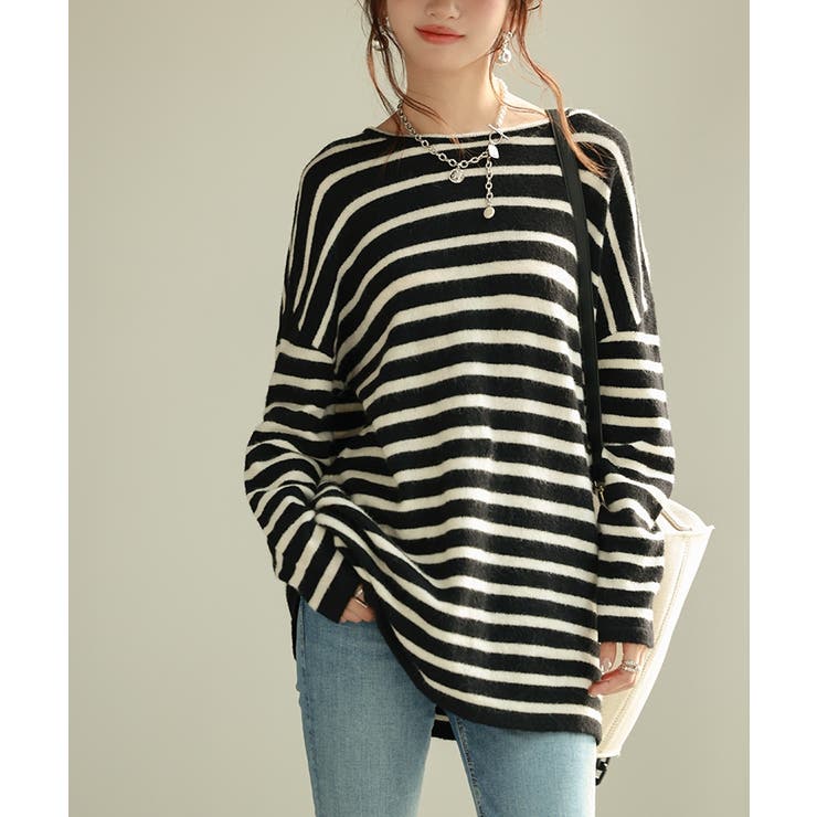 ボーダー柄オーバーサイズチュニックニット | SAISON DE PAPILLON  | 詳細画像3 