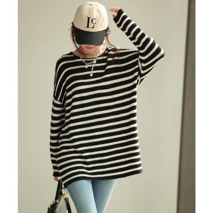 ボーダー柄オーバーサイズチュニックニット | SAISON DE PAPILLON  | 詳細画像8 