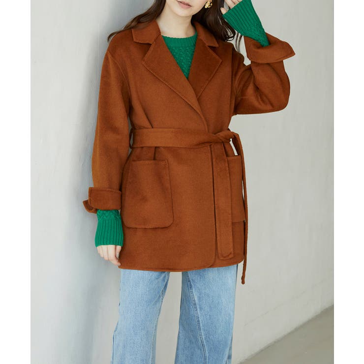 ブラウン | ウール混ダブルフェイスガウンコート | SAISON DE PAPILLON 