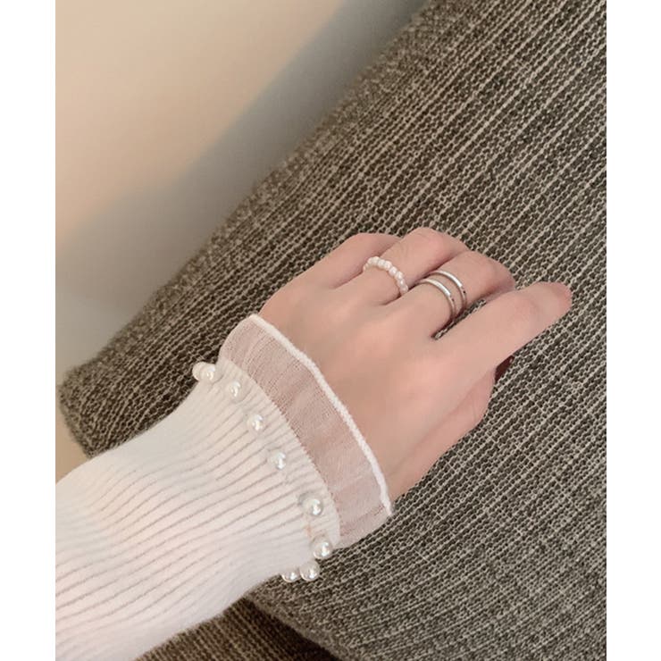 春まで着れる リブニットトップス フリルとパールがアクセント | SEU | 詳細画像13 