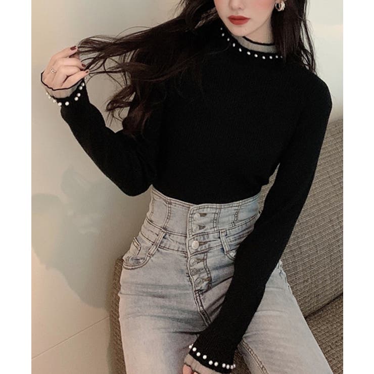 春まで着れる リブニットトップス フリルとパールがアクセント | SEU | 詳細画像17 