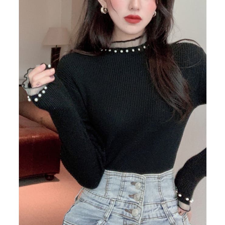 春まで着れる リブニットトップス フリルとパールがアクセント | SEU | 詳細画像20 