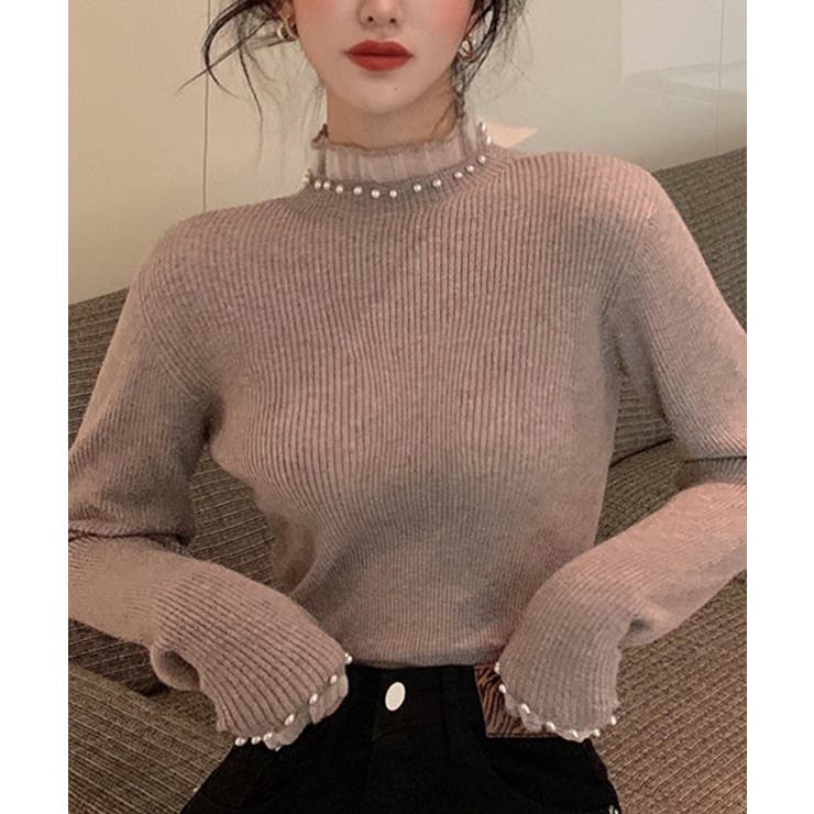 春まで着れる リブニットトップス フリルとパールがアクセント | SEU | 詳細画像22 