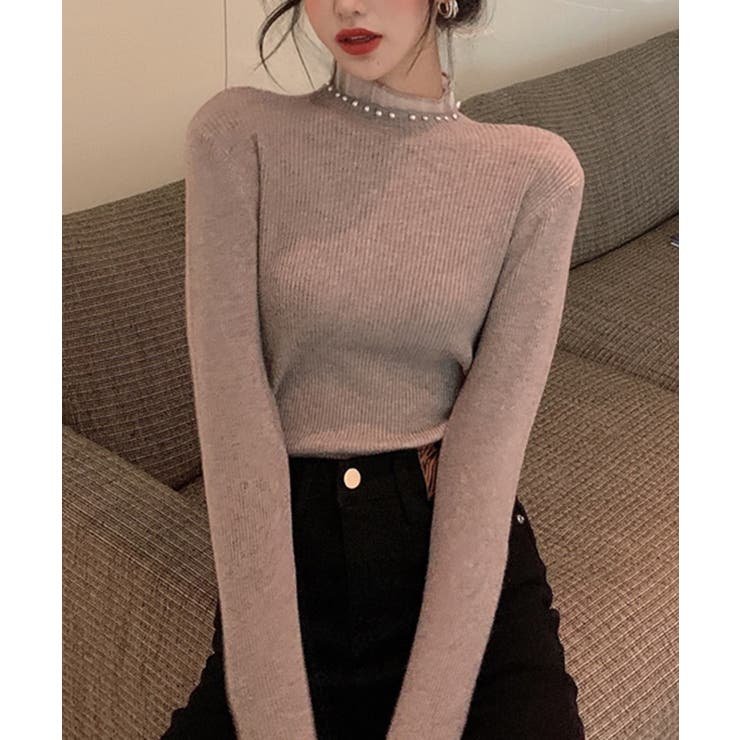 春まで着れる リブニットトップス フリルとパールがアクセント | SEU | 詳細画像23 