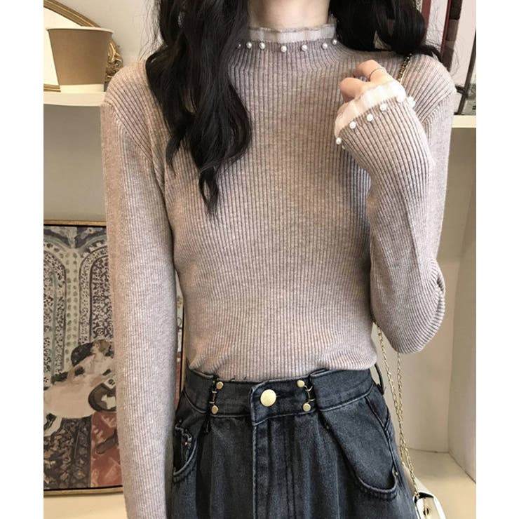 春まで着れる リブニットトップス フリルとパールがアクセント | SEU | 詳細画像24 