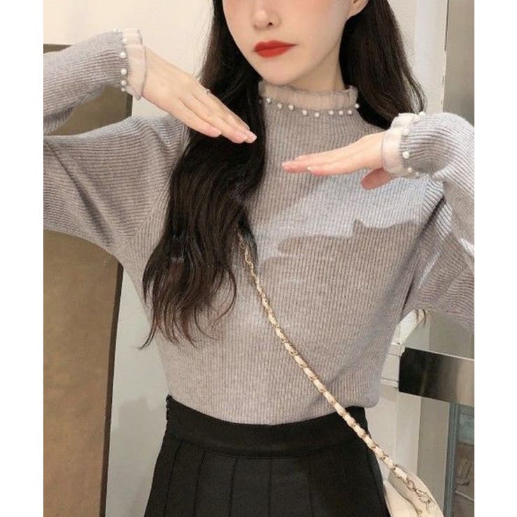 春まで着れる リブニットトップス フリルとパールがアクセント | SEU | 詳細画像27 