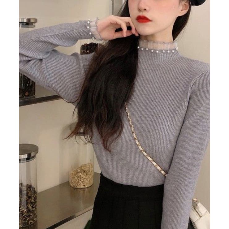 春まで着れる リブニットトップス フリルとパールがアクセント | SEU | 詳細画像28 