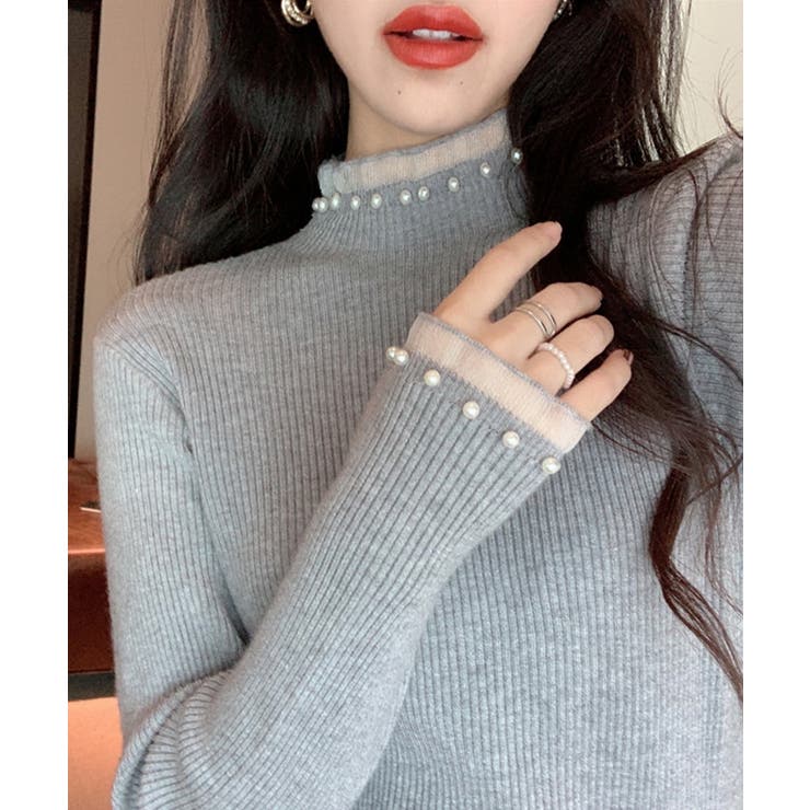 春まで着れる リブニットトップス フリルとパールがアクセント | SEU | 詳細画像30 