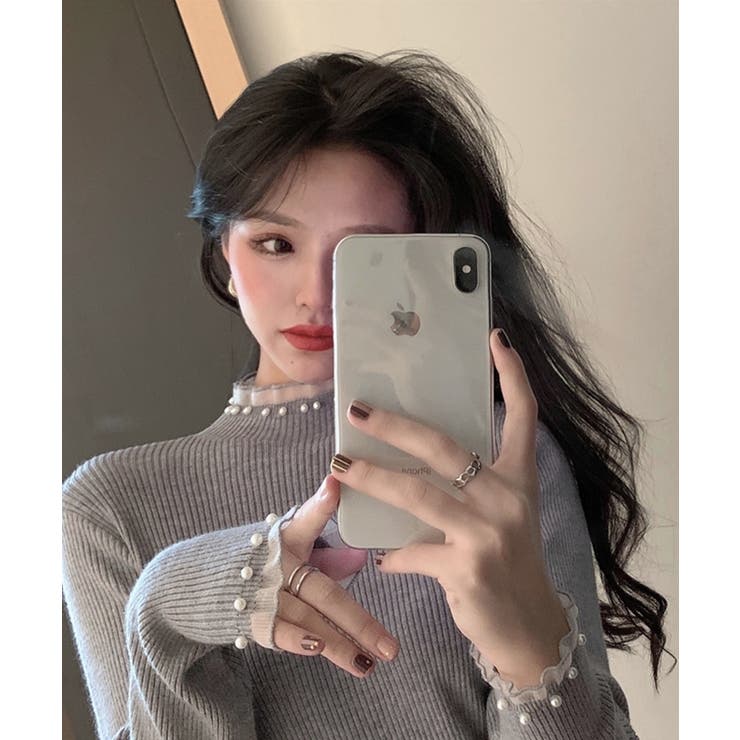 春まで着れる リブニットトップス フリルとパールがアクセント | SEU | 詳細画像31 