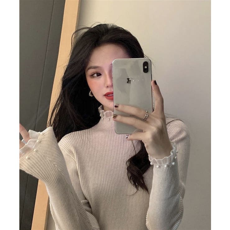 春まで着れる リブニットトップス フリルとパールがアクセント | SEU | 詳細画像36 