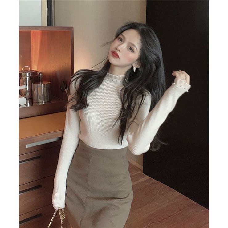 春まで着れる リブニットトップス フリルとパールがアクセント | SEU | 詳細画像37 