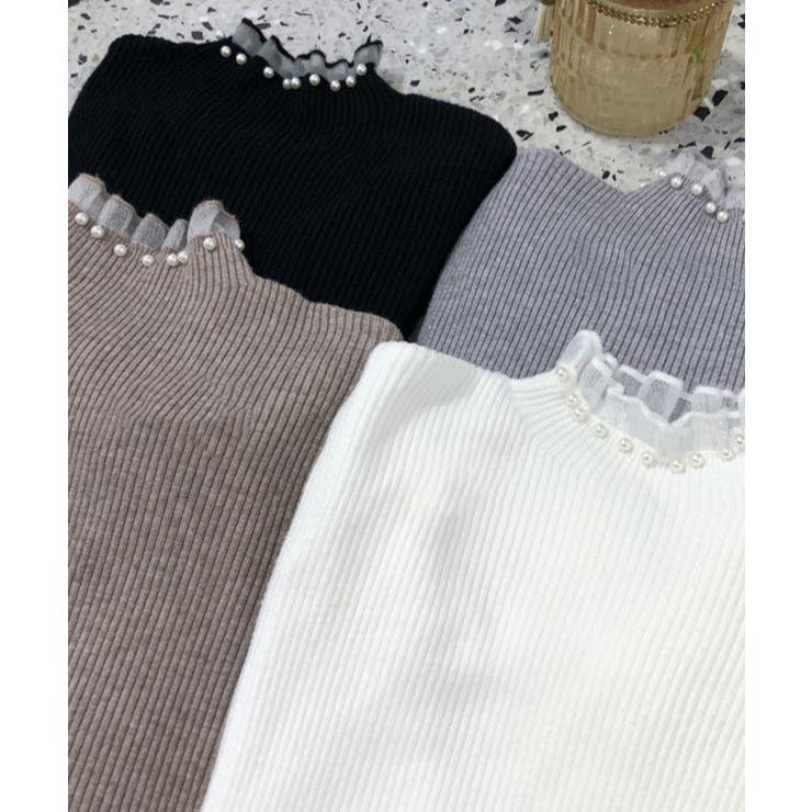 春まで着れる リブニットトップス フリルとパールがアクセント | SEU | 詳細画像46 