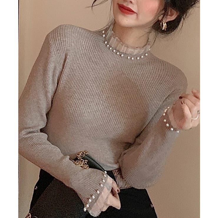 春まで着れる リブニットトップス フリルとパールがアクセント | SEU | 詳細画像5 