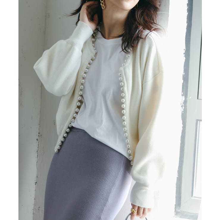 パールビジューボタンレスニットカーディガン | SAISON DE PAPILLON  | 詳細画像4 
