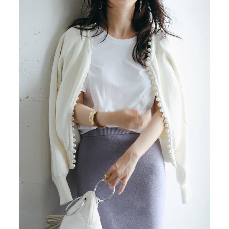 パールビジューボタンレスニットカーディガン | SAISON DE PAPILLON  | 詳細画像3 