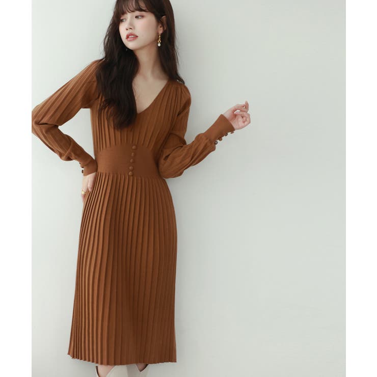 ハイウエスト切り替えプリーツニットワンピース | SAISON DE PAPILLON  | 詳細画像30 