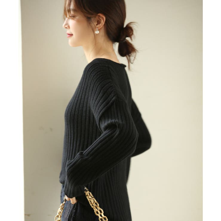 ワイドリブVネックニットプルオーバー[品番：DSSW0001479