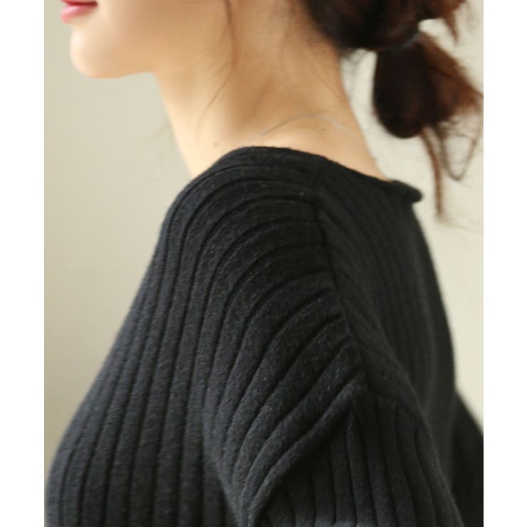 未使用に近い✨エンフォルド　ワイドスリーブスリット　Vネック　プルオーバー 黒 エムエフエディトリアル m.f.editorial 畦 Vネック ニットプル