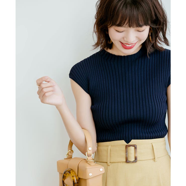 フレンチスリーブリブ切替サマーニットトップス | SAISON DE PAPILLON  | 詳細画像4 