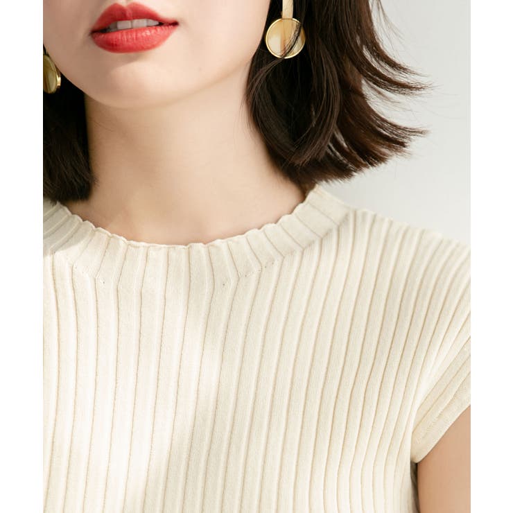 フレンチスリーブリブ切替サマーニットトップス | SAISON DE PAPILLON  | 詳細画像7 