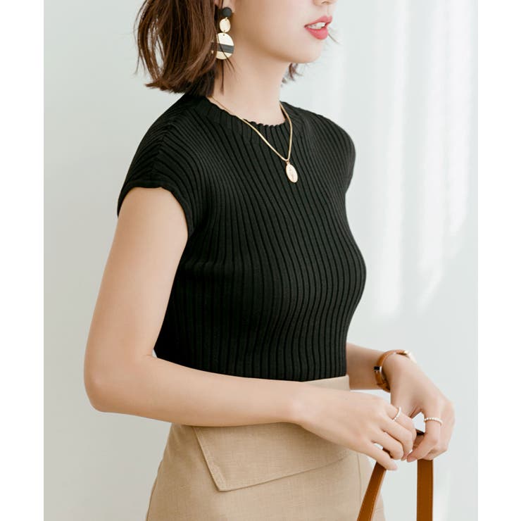 フレンチスリーブリブ切替サマーニットトップス | SAISON DE PAPILLON  | 詳細画像9 