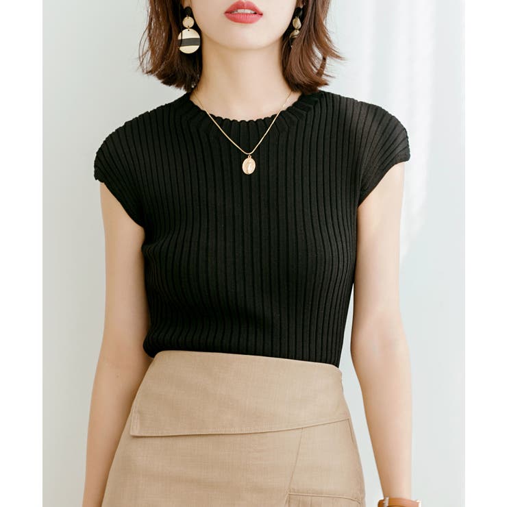 フレンチスリーブリブ切替サマーニットトップス | SAISON DE PAPILLON  | 詳細画像10 