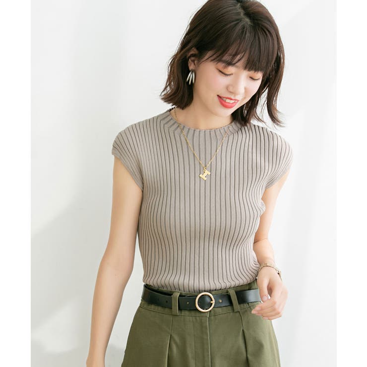 フレンチスリーブリブ切替サマーニットトップス | SAISON DE PAPILLON  | 詳細画像12 