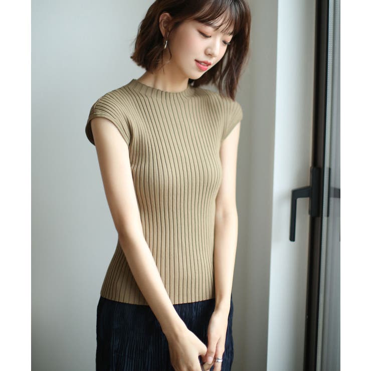 フレンチスリーブリブ切替サマーニットトップス | SAISON DE PAPILLON  | 詳細画像23 